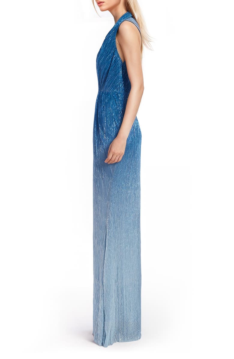 Jewel Badgley Mischka Metalllic Ombré Halter Neck Gown, Alternate, color,