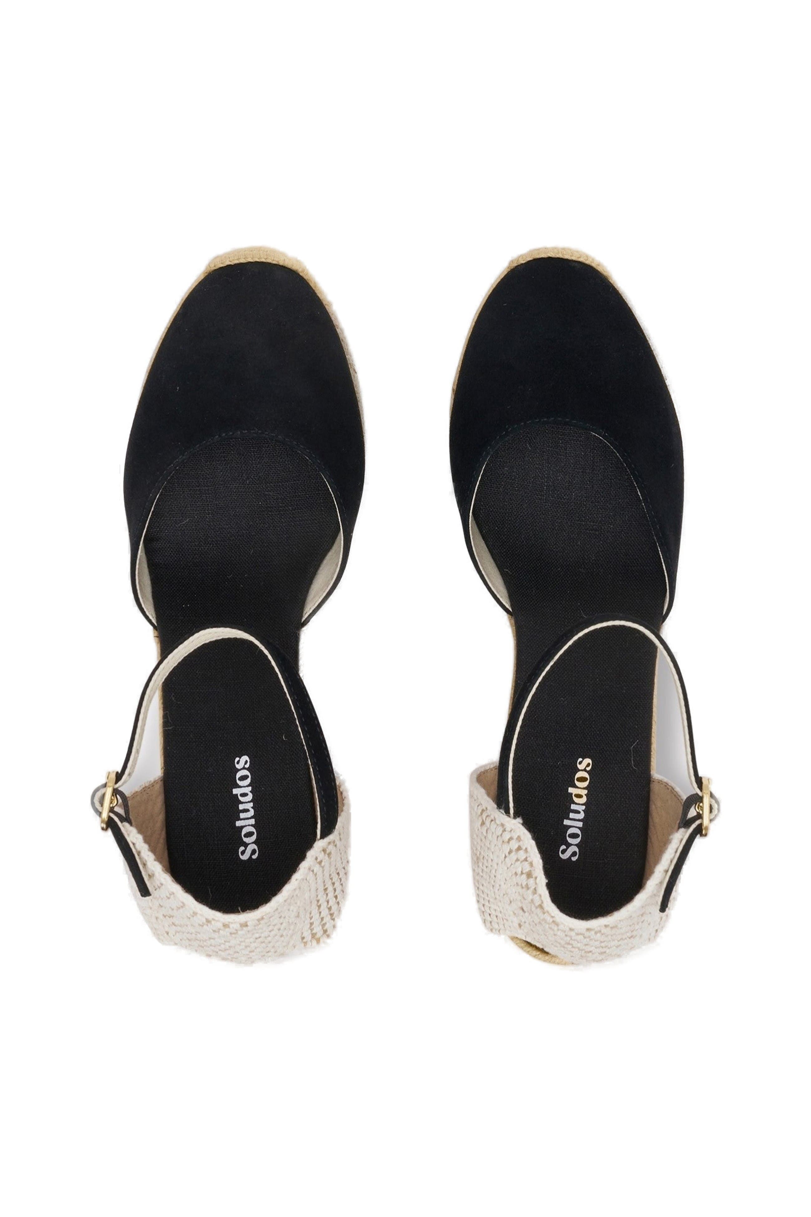 The Marseille Wedge Leather Buckle Espadrille, Alternate, color, Noche Black