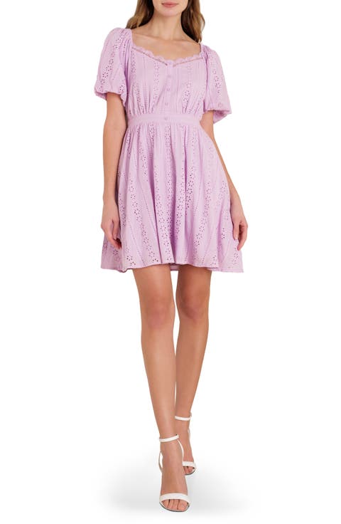 Embroidered Eyelet Puff Sleeve Cotton Minidress