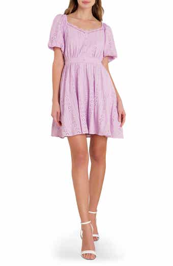 FLYING TOMATO Embroidered Eyelet Puff Sleeve Cotton Minidress