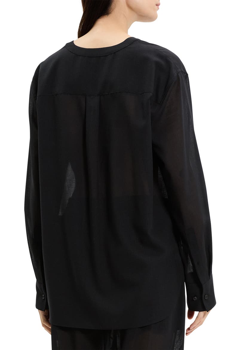 Wool Blend V-Neck Button-Up Shirt, Alternate, color, BLACK