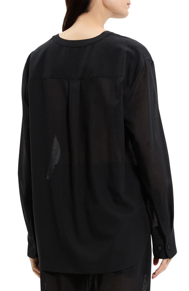 Theory Wool Blend V-Neck Button-Up Shirt, Alternate, color, Black