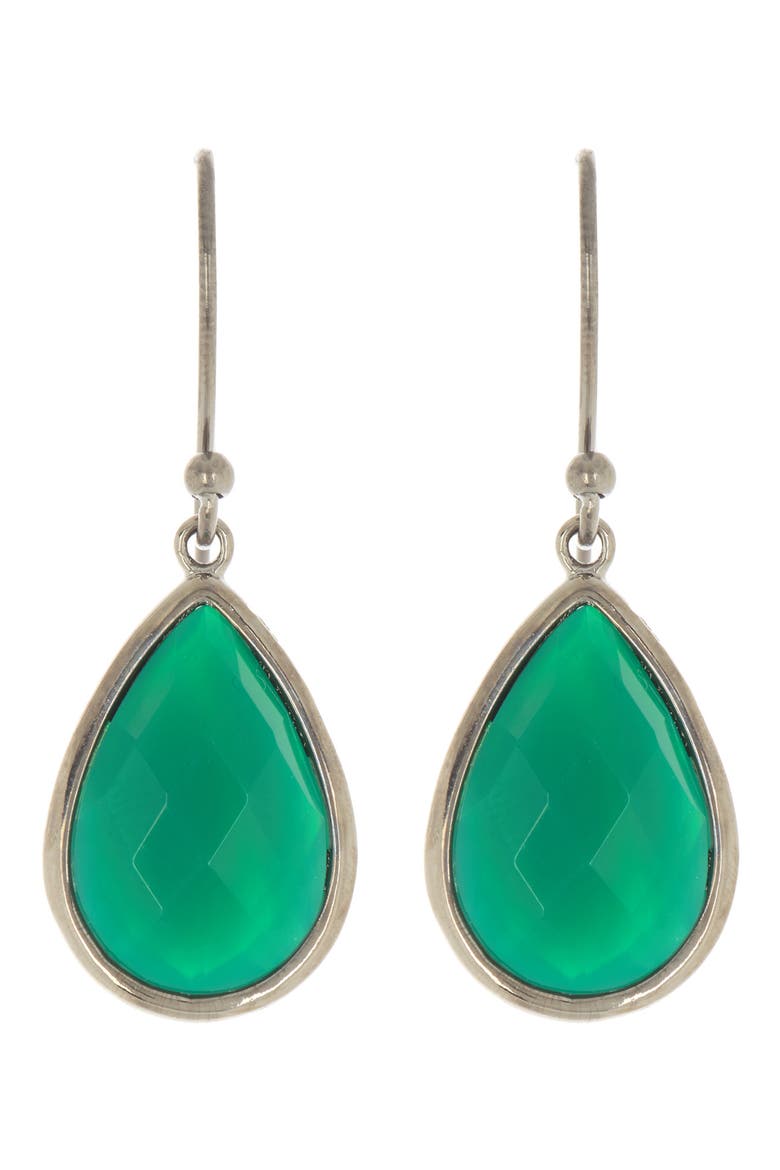 Green Onyx Pear Drop Earrings, Main, color, SILVER
