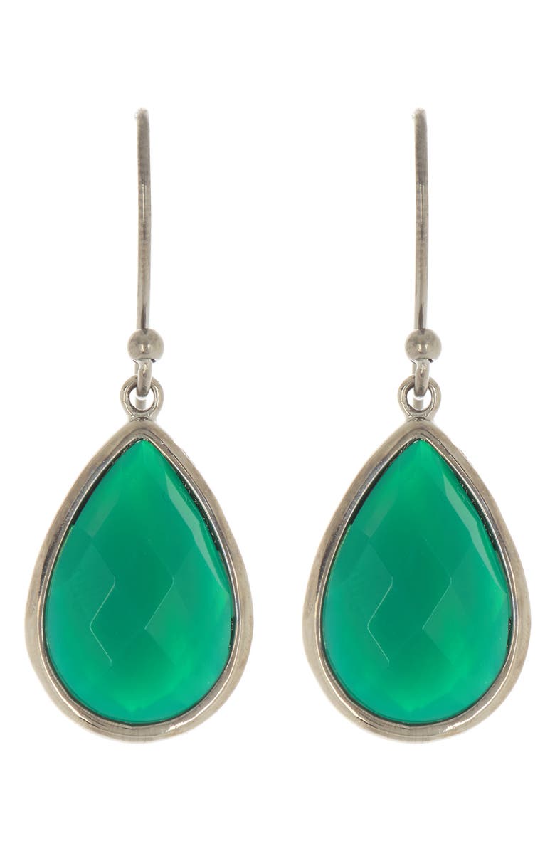 Adornia Green Onyx Pear Drop Earrings, Main, color, Silver