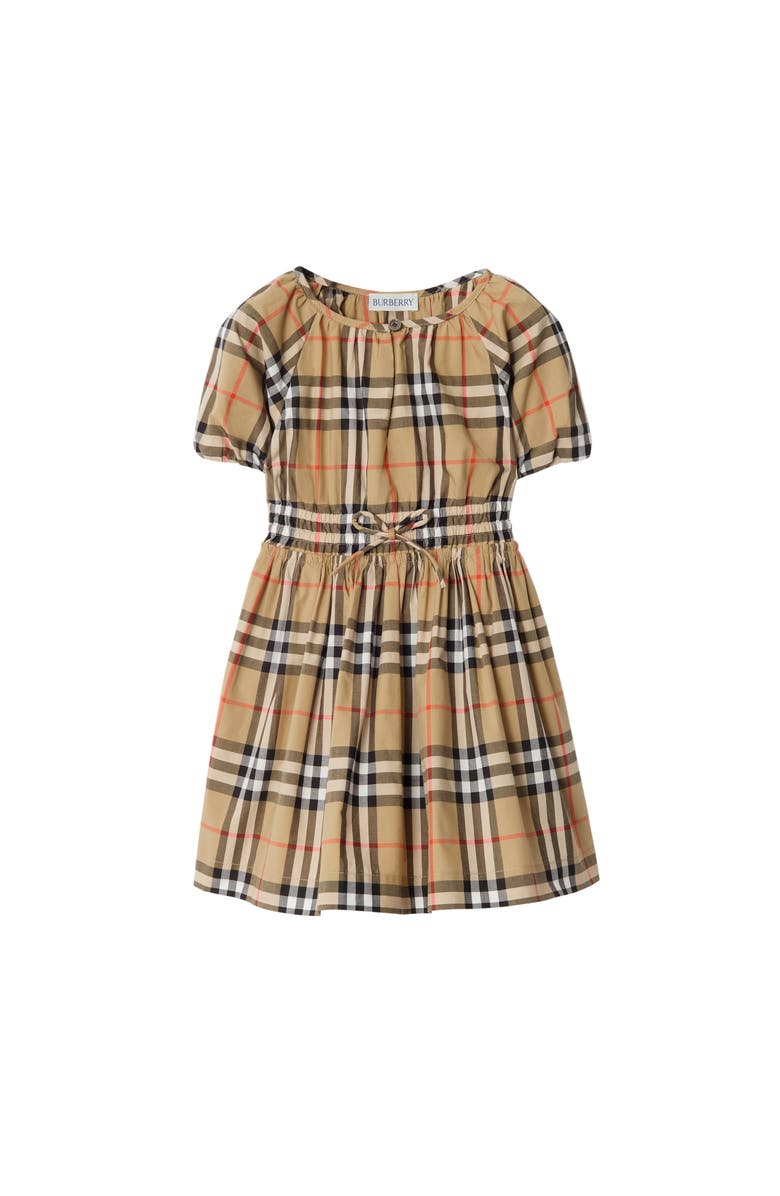 Burberry Check Cotton Dress, Main, color, Sand Beige