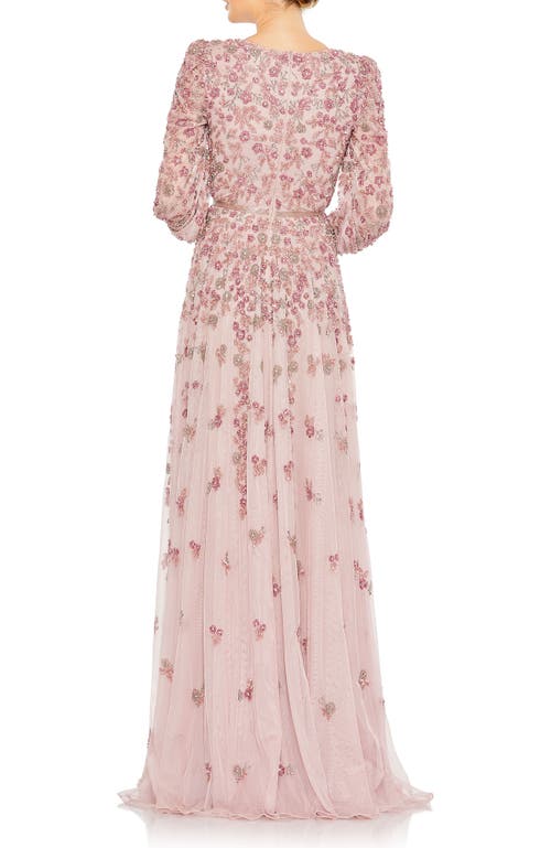 Mac Duggal Beaded Floral A-line Gown In Rose