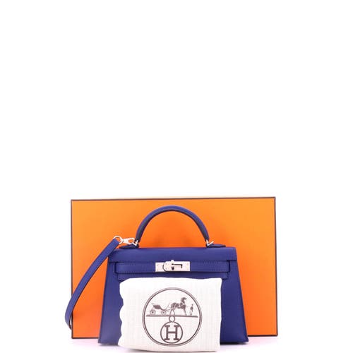 Pre-owned Hermes  Hermes Kelly Mini Ii Bag Blue Epsom With Palladium Hardware 20 In Purple