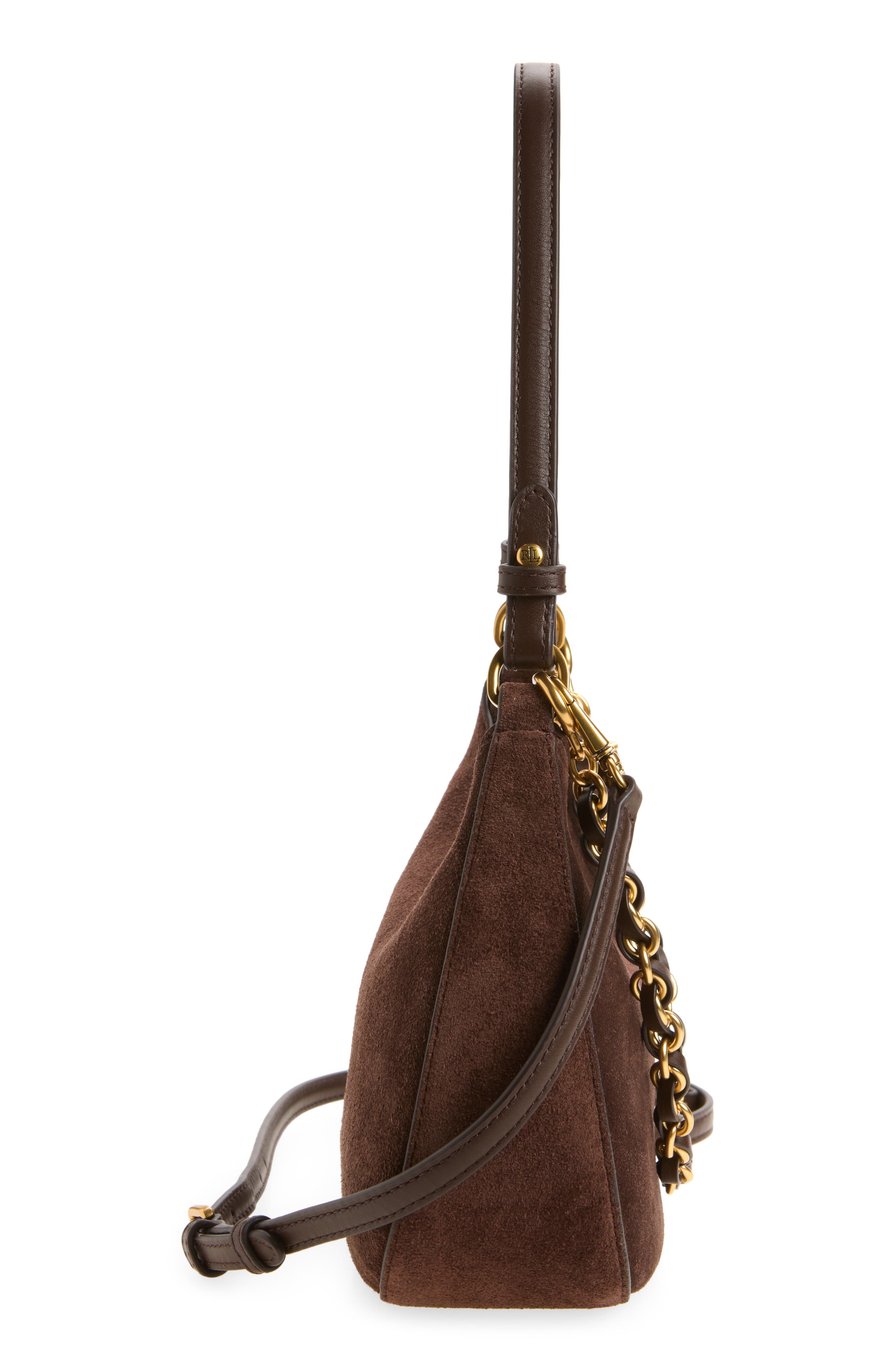 Chain Suede Shoulder Bag, Alternate, color, CHSNT BRWN