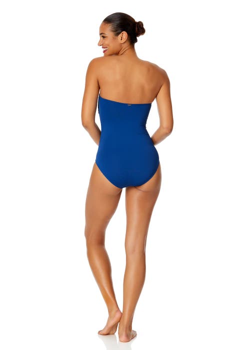 Shop Anne Cole Twist Front Shirred One Piece Swimsuit In Slate Blue
