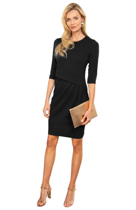 Pleat Waist Dress with 3/4 Sleeves