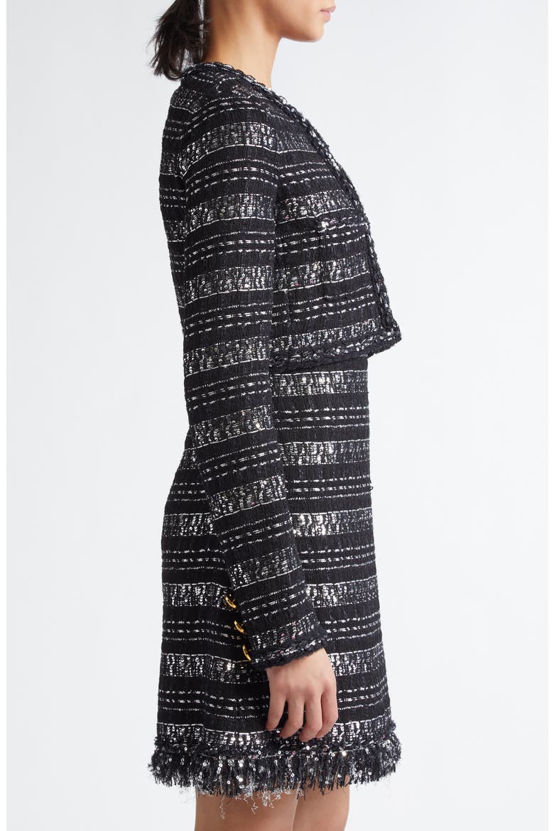 Sequin & Metallic Tweed Crop Jacket, Alternate, color, BLACK/ SILVER