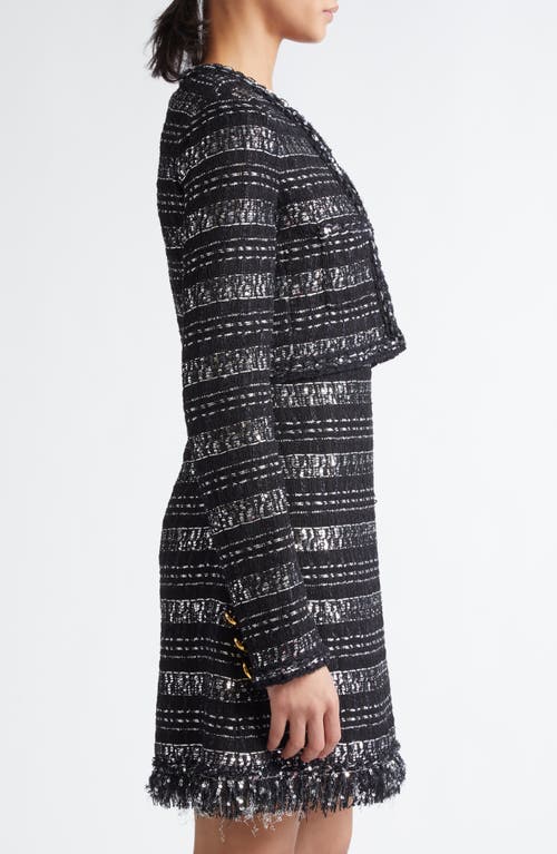 Giambattista Valli Sequin & Metallic Tweed Crop Jacket In Black/silver