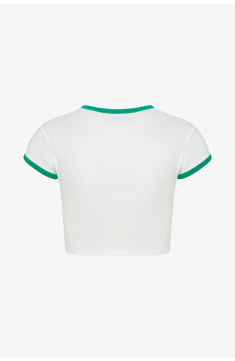 Je Te Veux Eden Kiss Swan Print Crop Baby Tee, Alternate, color, White