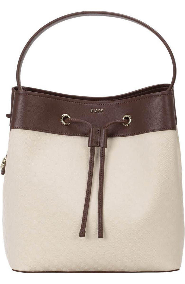 BOSS Liriel Canvas & Faux Leather Bucket Bag, Main, color, Dark Brown
