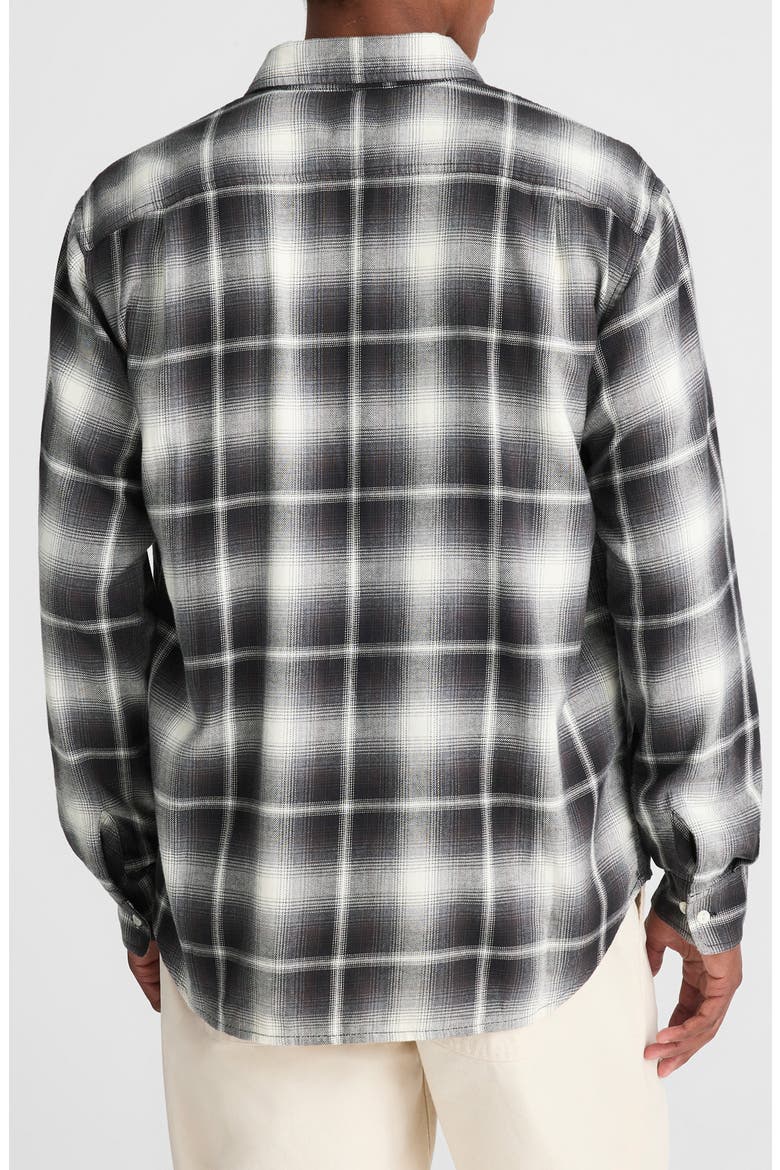 Plaid Flannel Button-Up Shirt, Alternate, color, FADE PLAID ALMOST BLACK