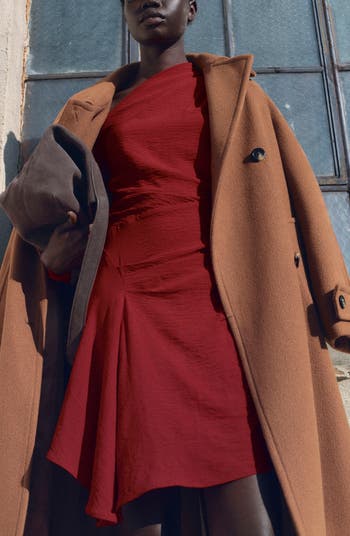 Blush Asymmetric Neck Long Sleeve Dress