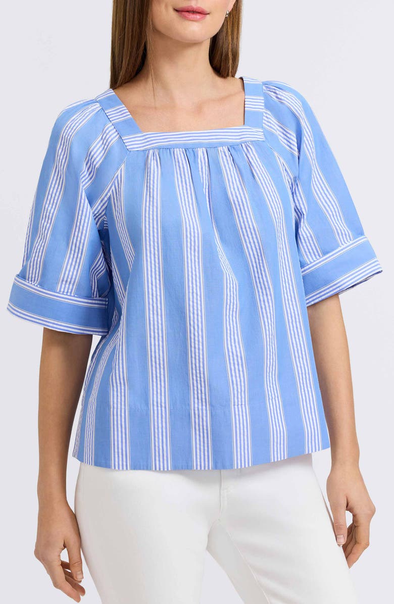 Foxcroft Violet Stripe Cotton Top, Main, color, Blue Multi
