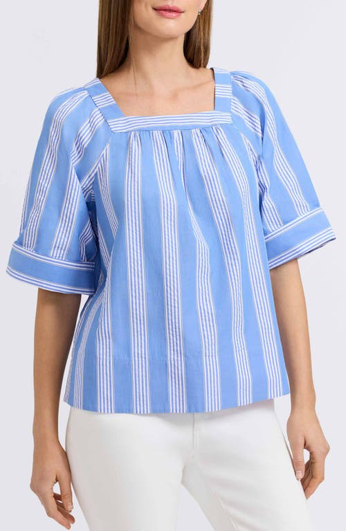 Foxcroft Violet Stripe Cotton Top In Blue Multi
