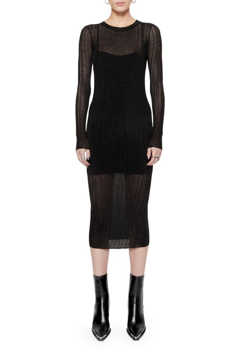 Abbey Long Sleeve Midi Sweater Dress, Main, color, METALLIC BLACK