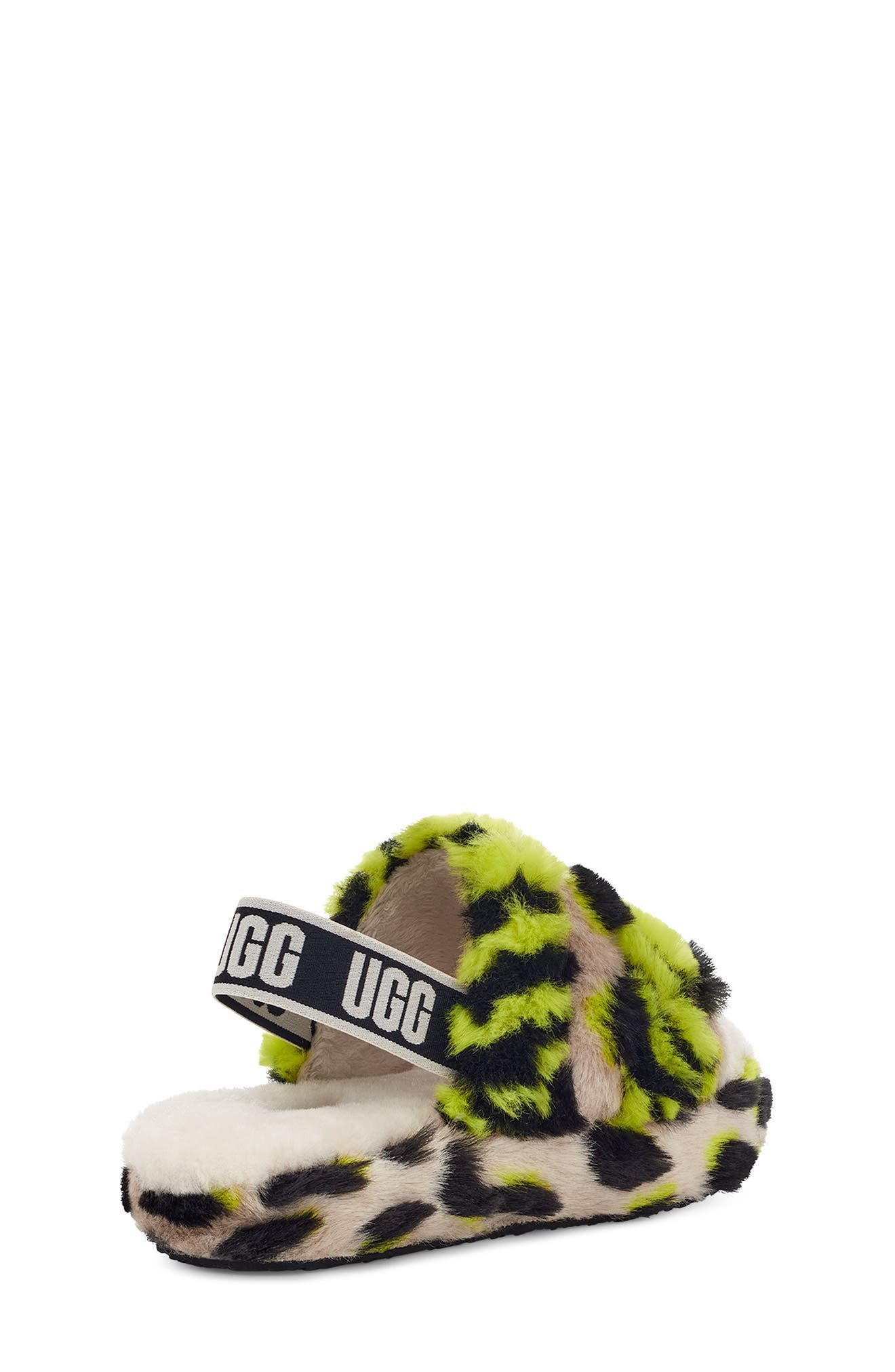 UGG<sup>®</sup> Kids' Fluff Yeah Animal Print Genuine Shearling Lined Slipper, Alternate, color, 