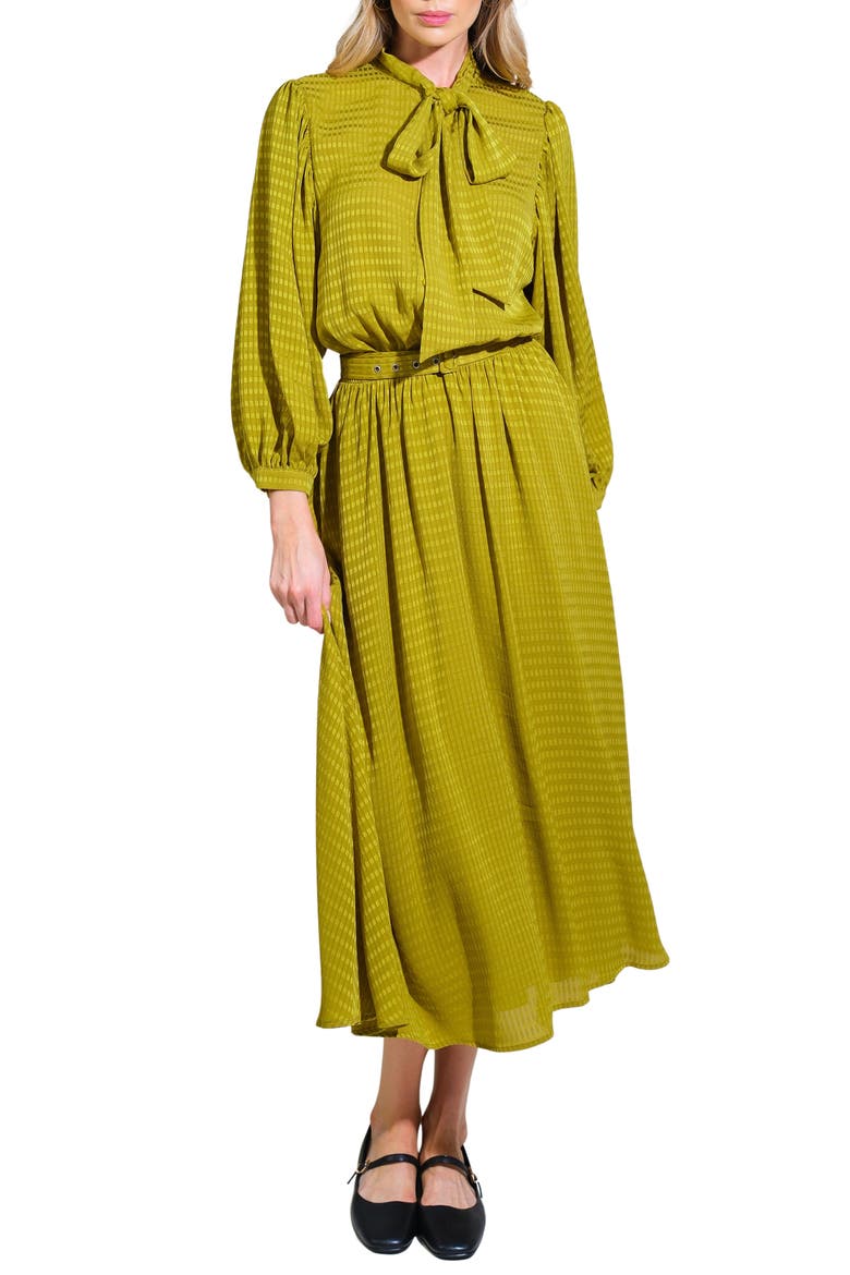Satin Long Sleeve Midi Dress, Main, color, DIJON