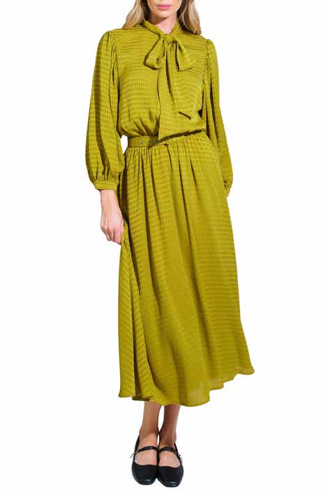 Satin Long Sleeve Midi Dress