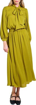 FLYING TOMATO Satin Long Sleeve Midi Dress