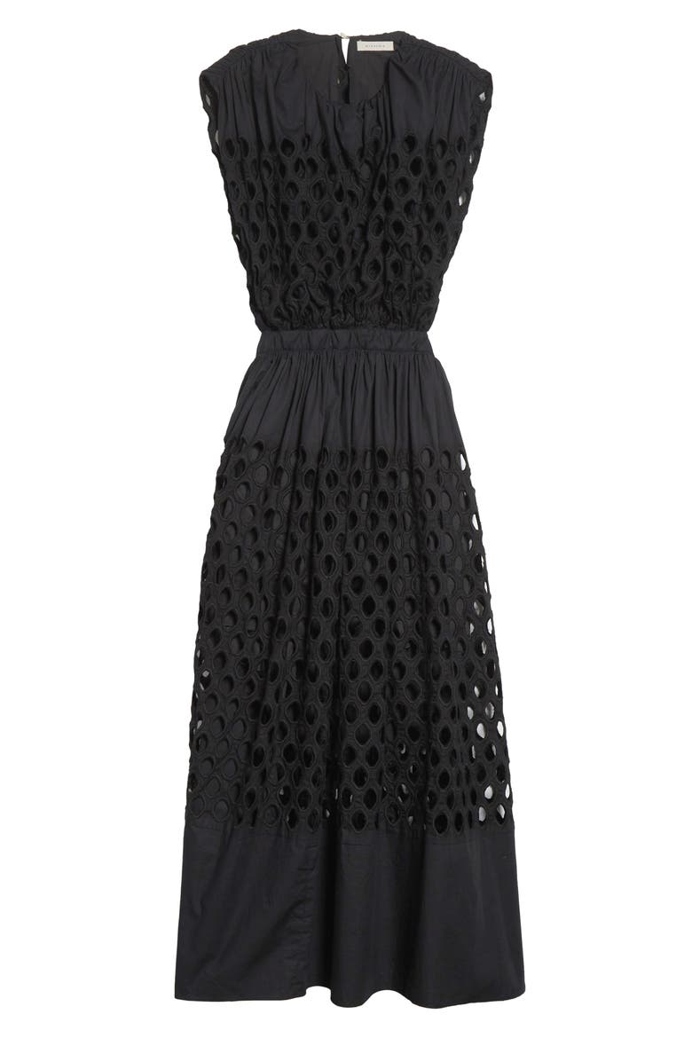 Peplos Cotton Eyelet Dress, Alternate, color, BLACK