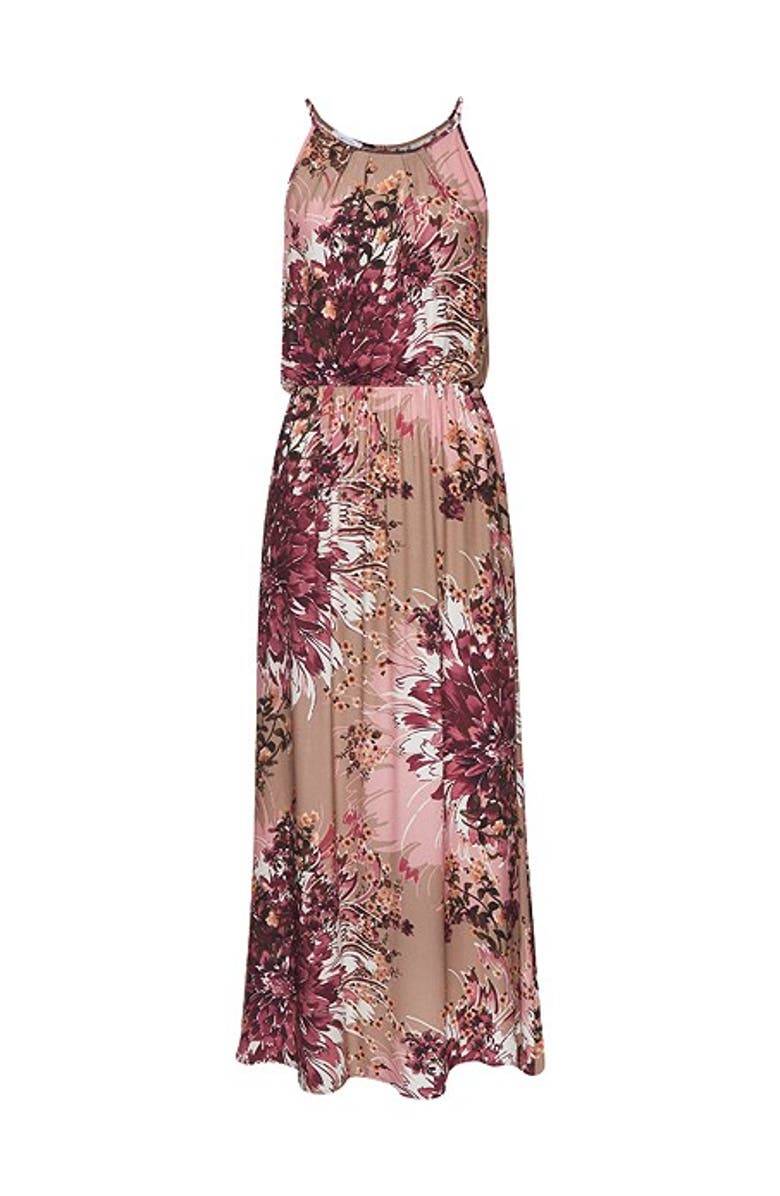 LASCANA Women's High Neck Sleeveless Maxi Dress, Alternate, color, Taupe Berry