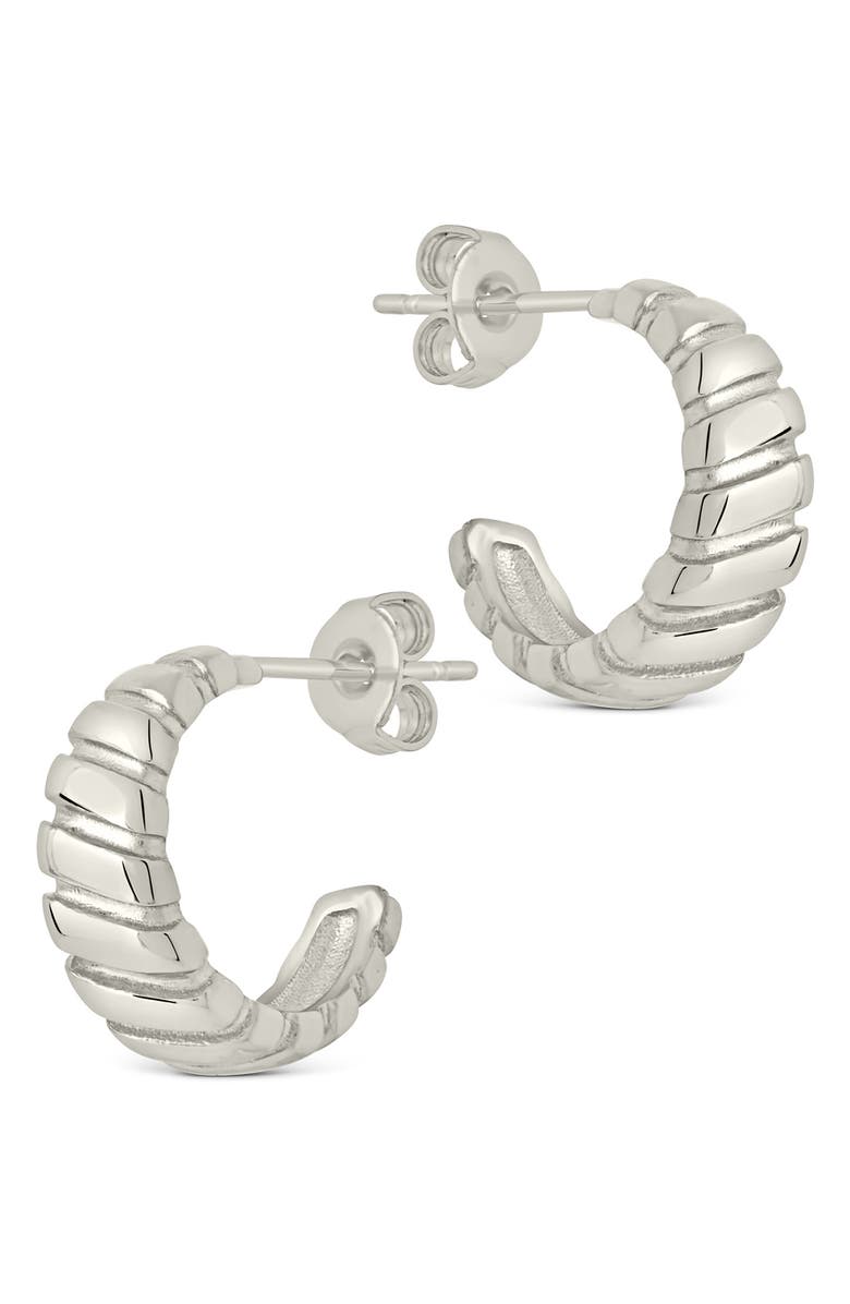 Sterling Forever Ribbed Huggie Hoop Earrings, Alternate, color, Silver