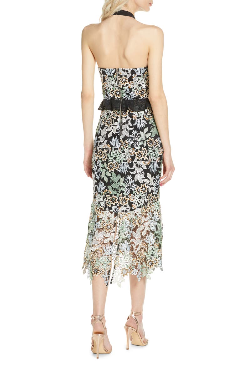 Jaelana Halter Neck Lace Cocktail Dress, Alternate, color, BLACK