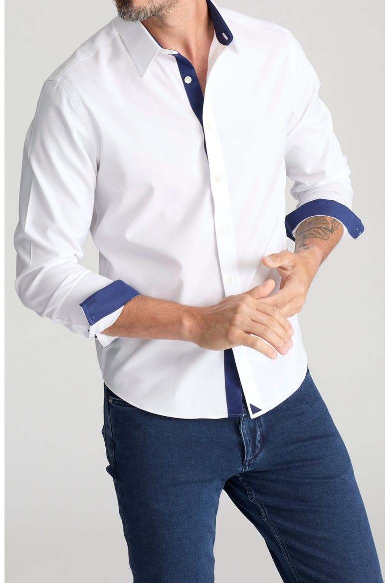 Las Cases Wrinkle Resistant Button-Up Shirt, Main, color, WHITE