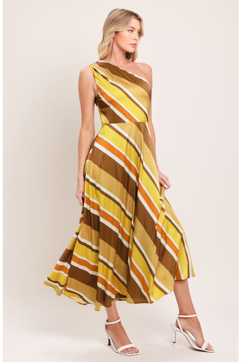 Print Midi Dress, Alternate, color, BROWN GOLD