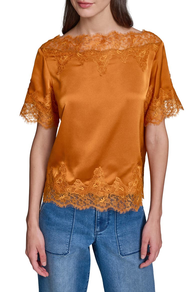 Lace Detail Satin Top, Main, color, SIENNA