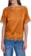 KARL LAGERFELD PARIS Lace Detail Satin Top
