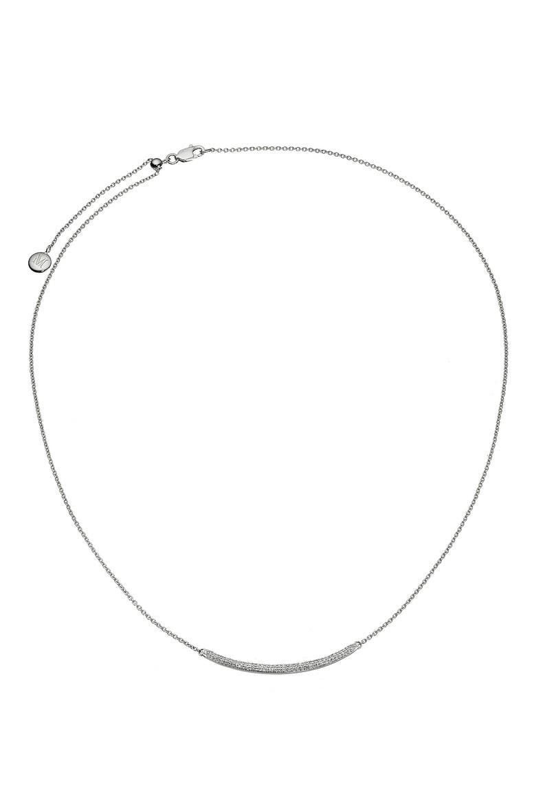 Skinny Curve Diamond Bar Necklace, Main, color, STERLING SILVER