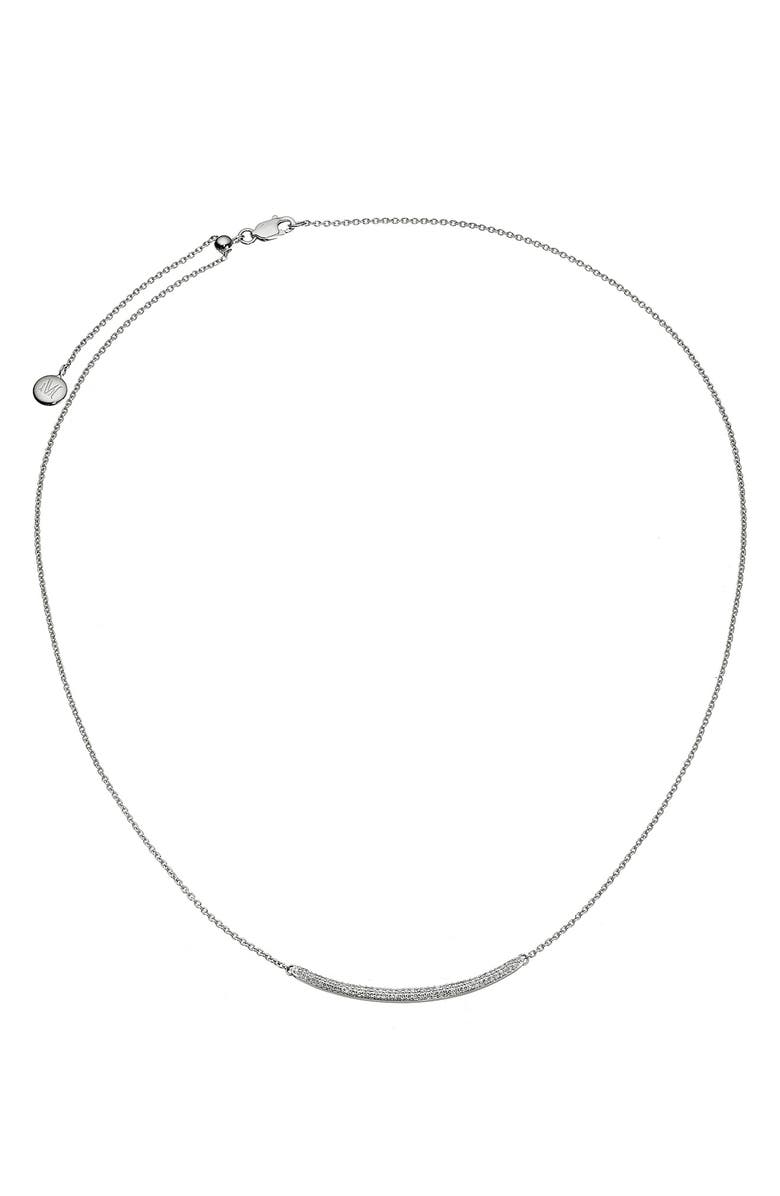 Monica Vinader Skinny Curve Diamond Bar Necklace, Main, color, Sterling Silver