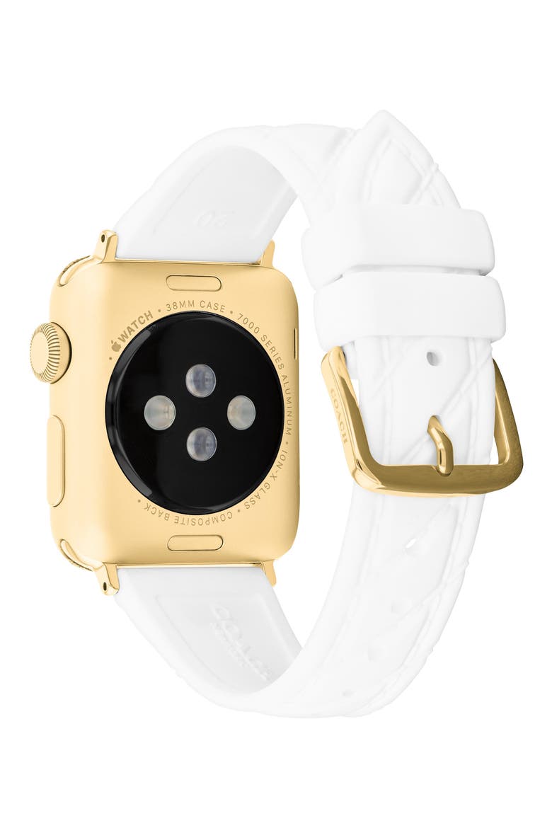 20mm White Quilted Silicone Apple Watch® Watchband, Alternate, color, WHITE