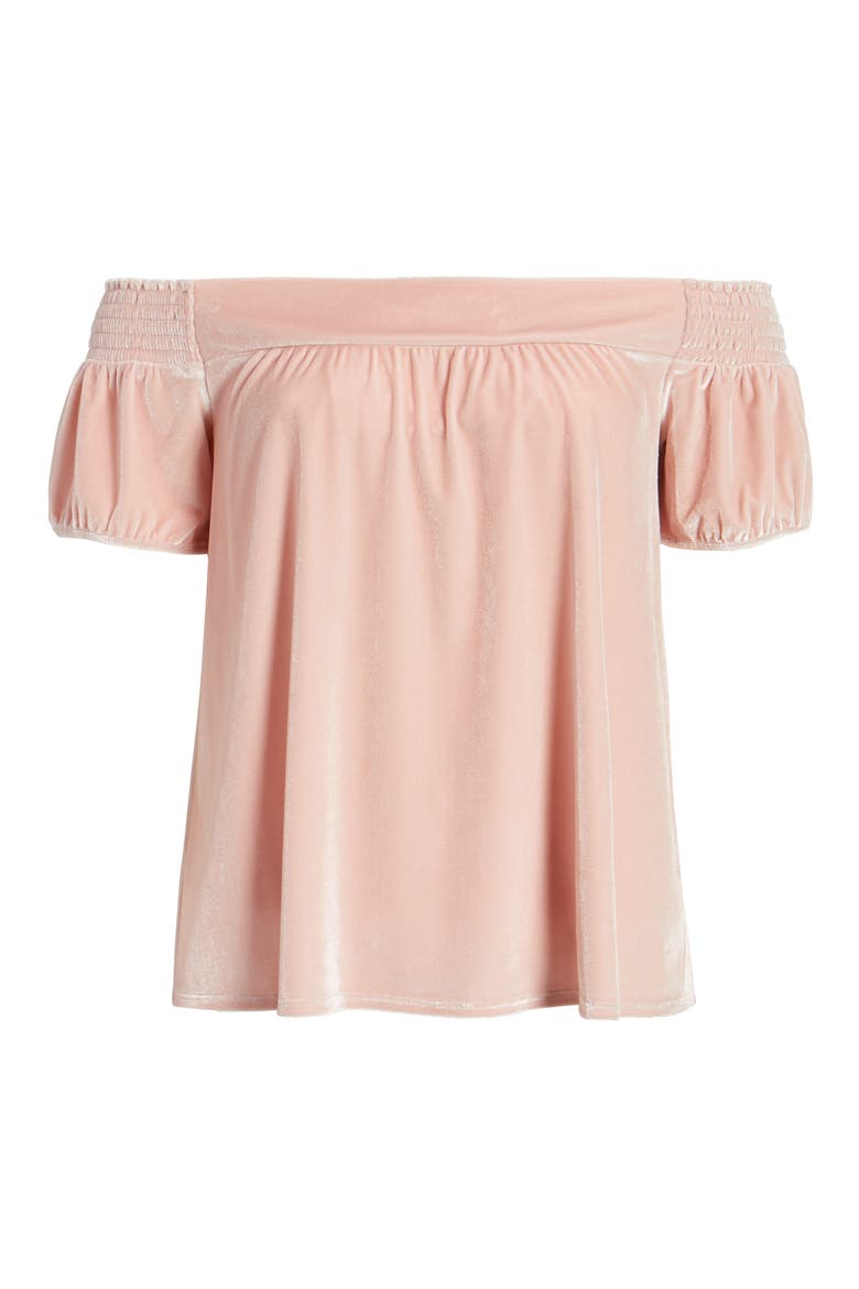 Off the Shoulder Velvet Top, Alternate, color, PINK PEACH