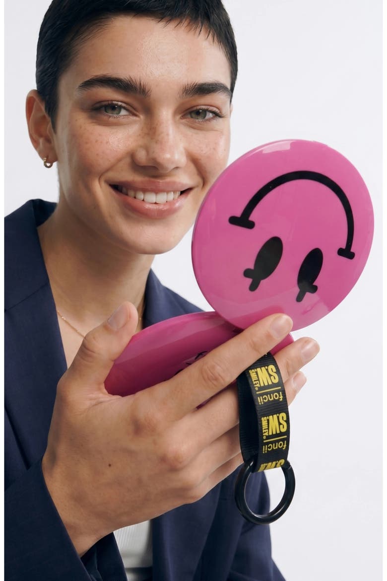 x S.W. Smiley Bag Charm Mirror, Alternate, color, Pink