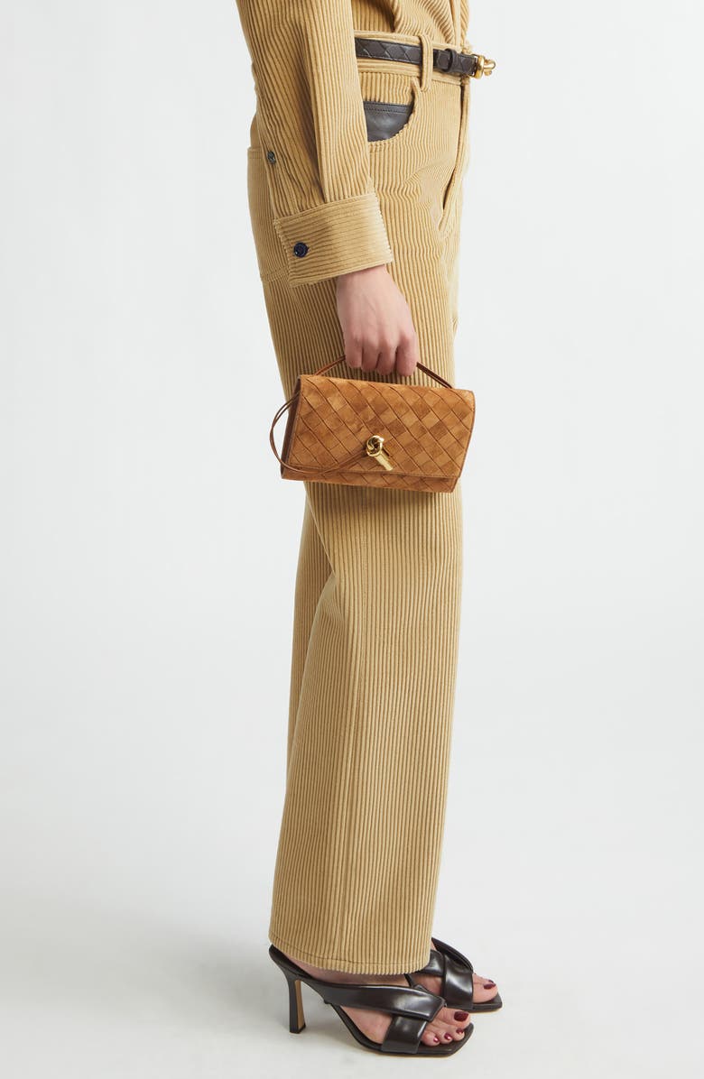 Bottega Veneta Slim Andiamo Intrecciato Suede Crossbody Wallet, Alternate, color, 2599 Amber-M Brass
