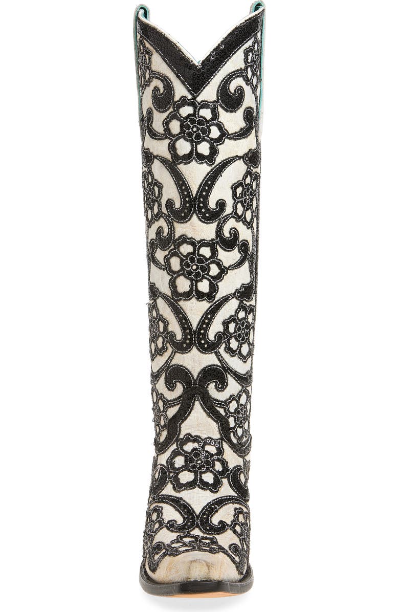 CORRAL Sequin Embellished Overlay Western Boot, Alternate, color,