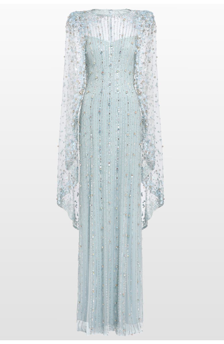 Jenny Packham Blaize Embellished Cape Maxi Dress, Main, color, Porcelain