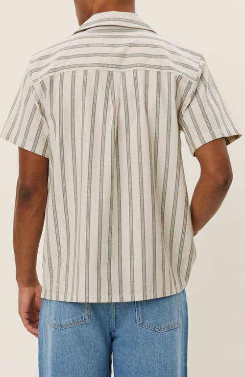 Les Deux Lawson Stripe Camp Shirt In Ivory/chive Green