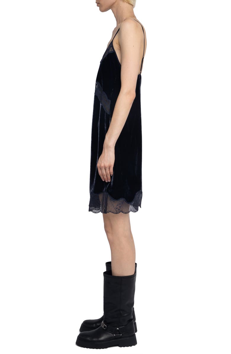 Zadig & Voltaire Rishi Lace & Velvet Slipdress, Alternate, color,