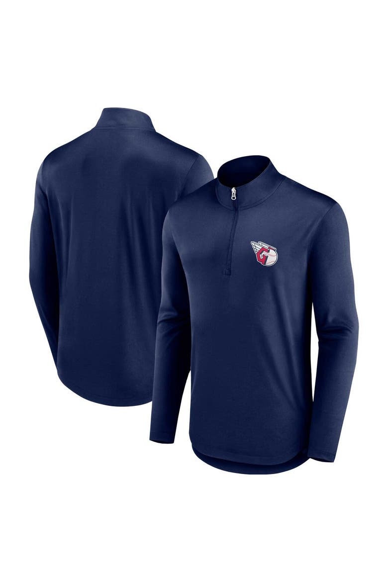 Men's Fanatics Branded Navy Cleveland Guardians Quarterback Quarter-Zip Top, Main, color, Navy