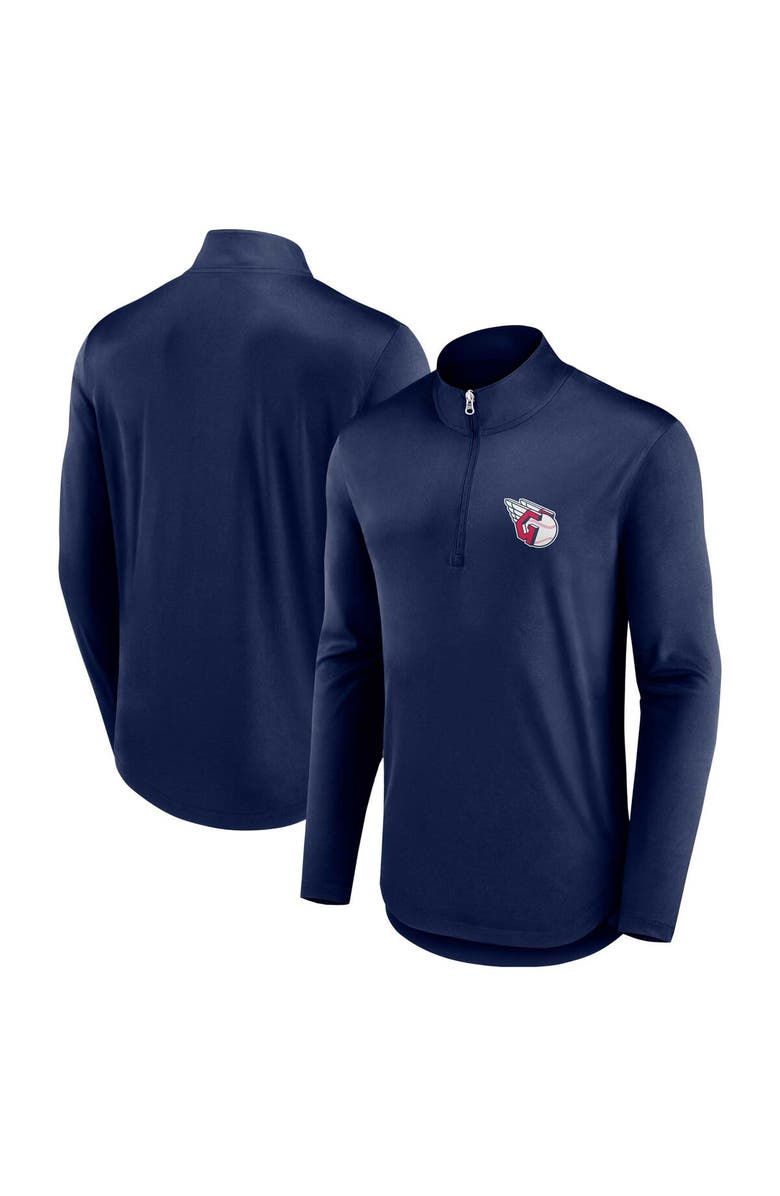 FANATICS Men's Fanatics Branded Navy Cleveland Guardians Quarterback Quarter-Zip Top, Main, color, 