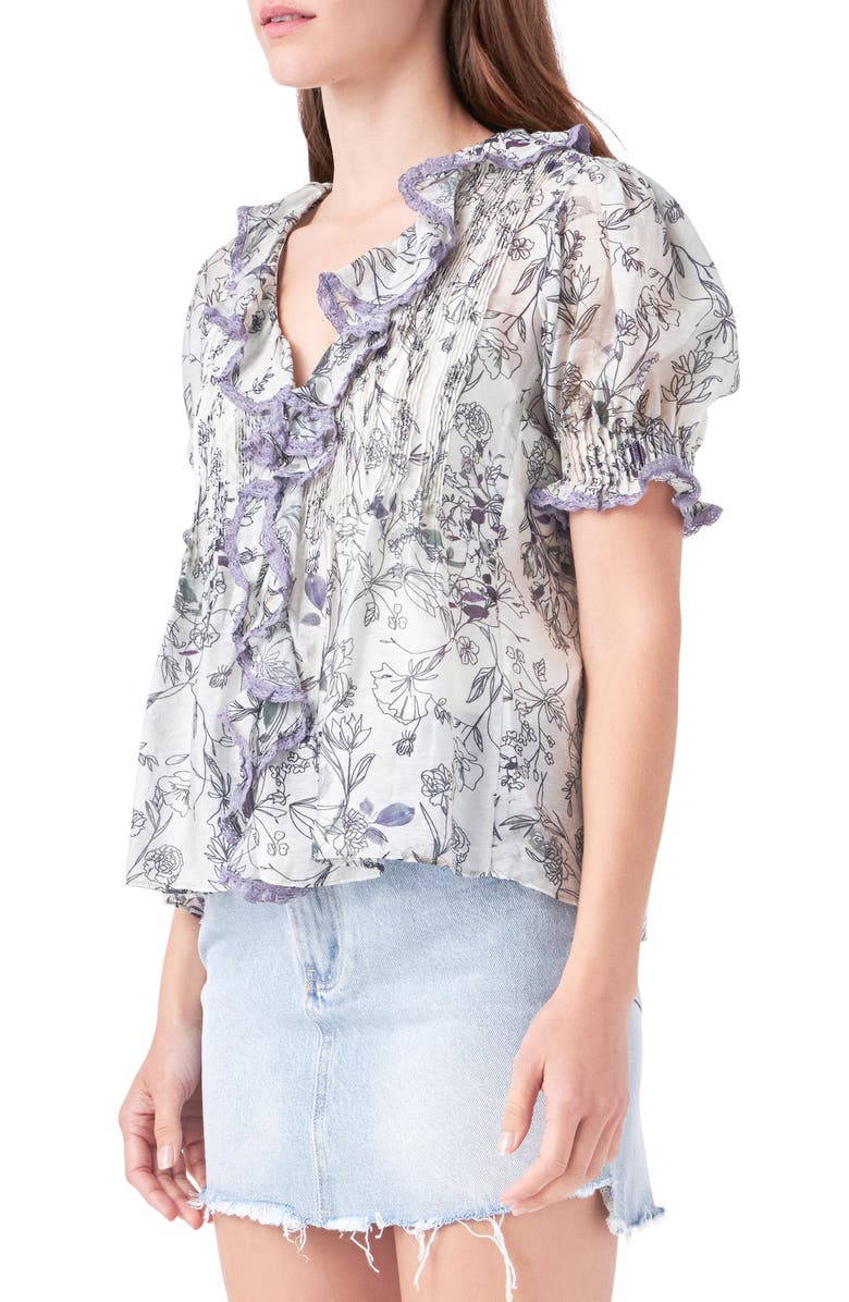English Factory Floral Print Ruffle Top, Alternate, color, 