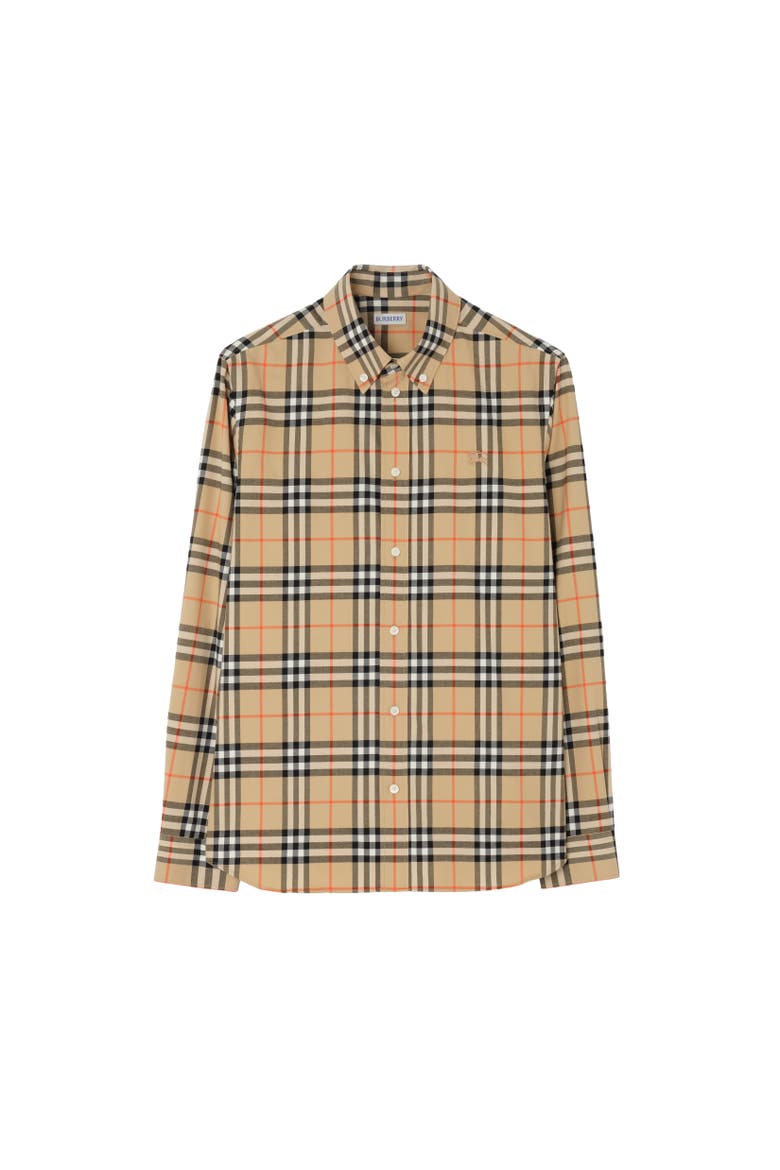 Relaxed Fit Check Cotton Shirt, Alternate, color, Sand beige