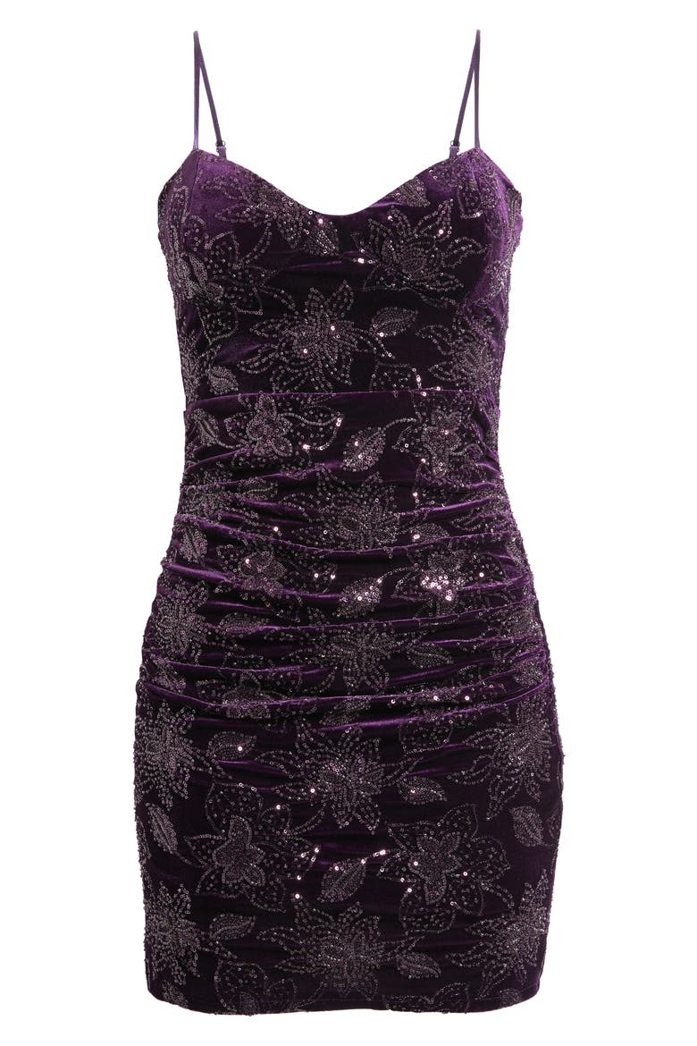 Sequin Velvet Corset Minidress, Alternate, color, EGGPLANT